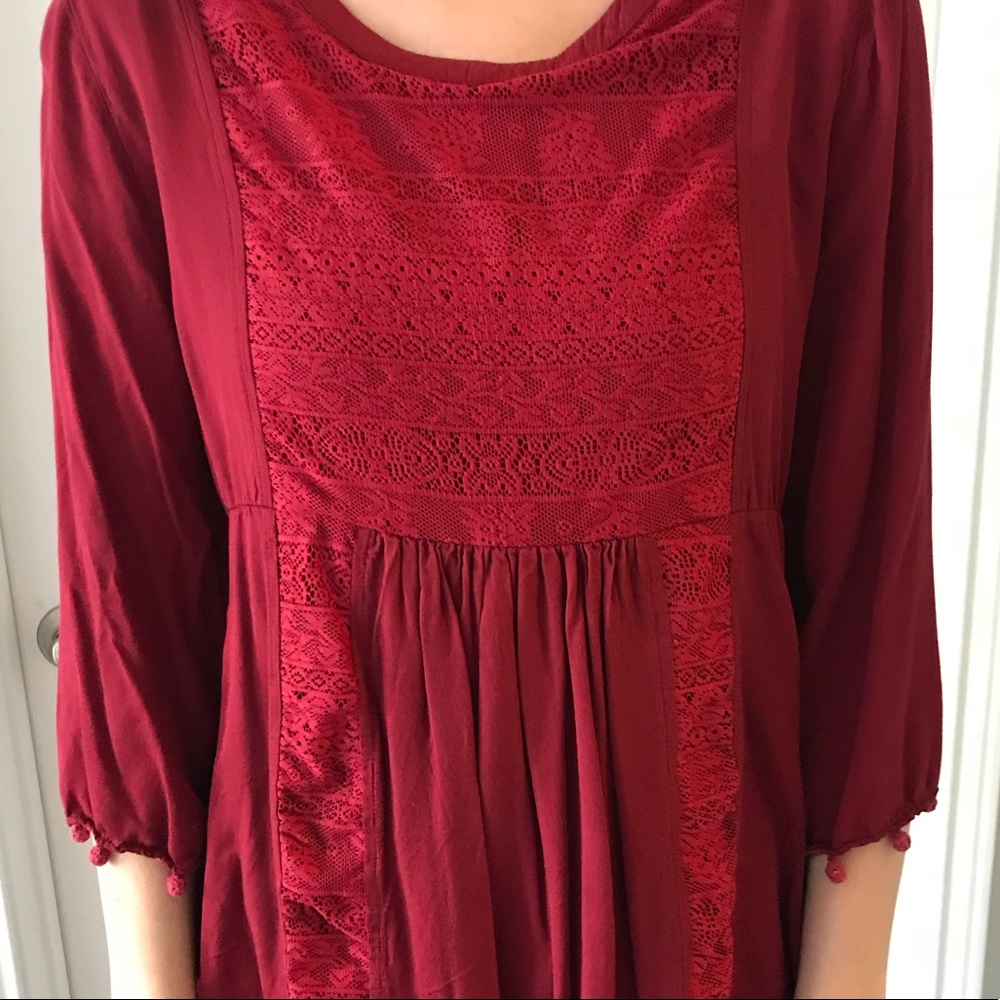 Red Umgee Boho Dress with Pompoms